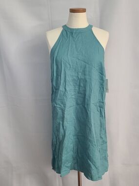 NWT Sigrid Olsen Sz S Teal 100% Linen Halter Beach Vacation Cruise Mini Dress